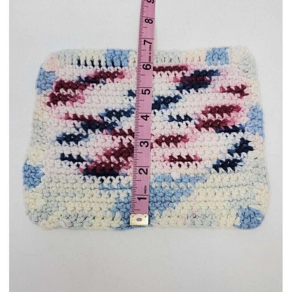 VINTAGE HANDMADE CROCHET POT HOLDER LOT OF 7 PINK GREEN BLUE 1970S 1980S